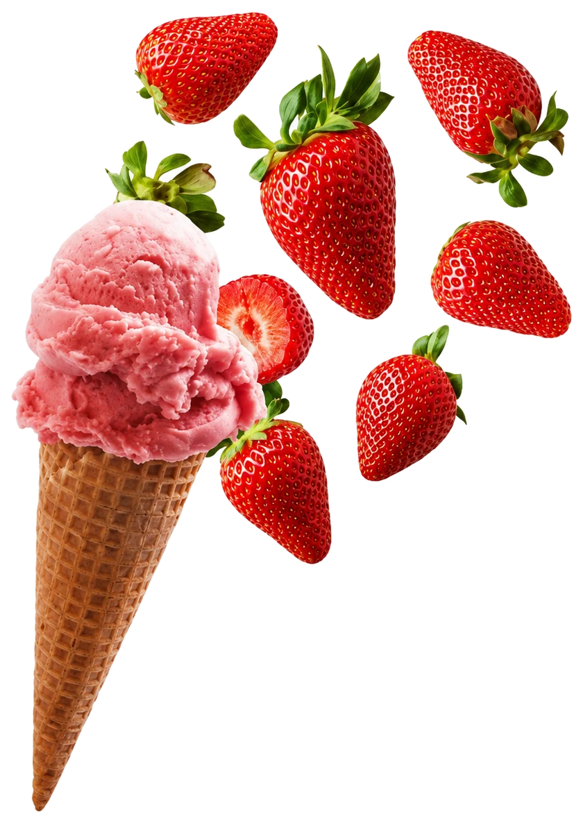 Cornet au sorbet de fraise de Plougastel et fraises fraîches